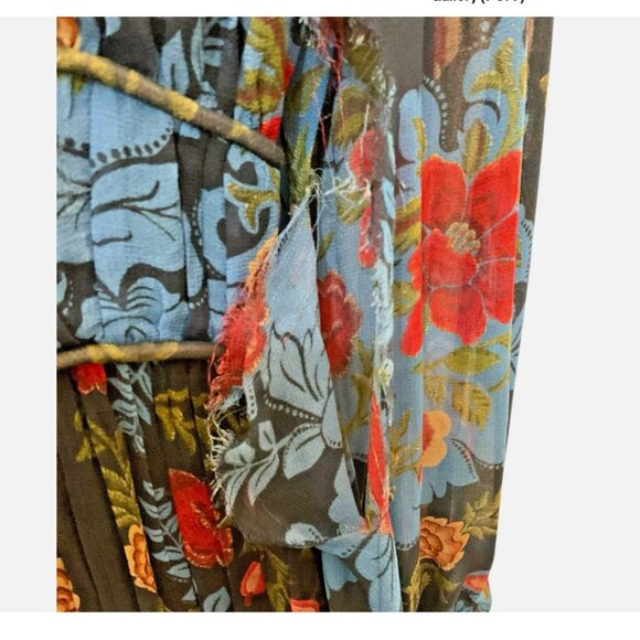 Farm Rio Dress Arabesque Floral Gown Maxi Long-Sleeve Blue Size XS *READ FLAW* - Picture 9 of 9